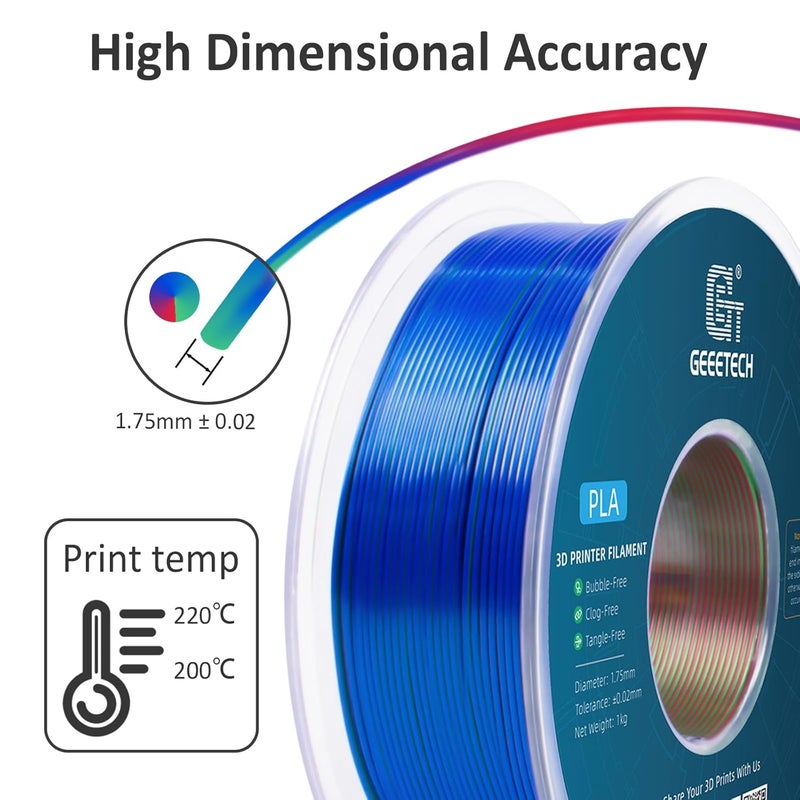 Geeetech Silk PLA Tri Color Filament 1.75mm 3D Printer Filament, Coextrusion Red Blue Green Tri-Colors Metal-Like Shiny Silk PLA Filament, 1kg (2.2lbs) 1 Spool, Dimensional Accuracy +/- 0.02 mm - Image 5
